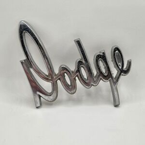OEM Vintage Mopar Dodge Script Emblem Chrome Metal Badge Hood Fender